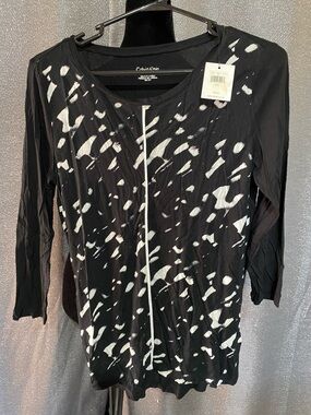 Calvin Klein Black and White Abstract Print Long Sleeve Top